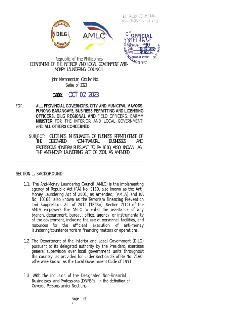 Guidelines for DNFBP Licensing in the Philippines | PDF | Regulatory ...