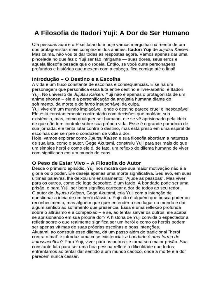 Filosofia de Itadori Yuji em Jujutsu Kaisen | PDF | Existencialismo ...