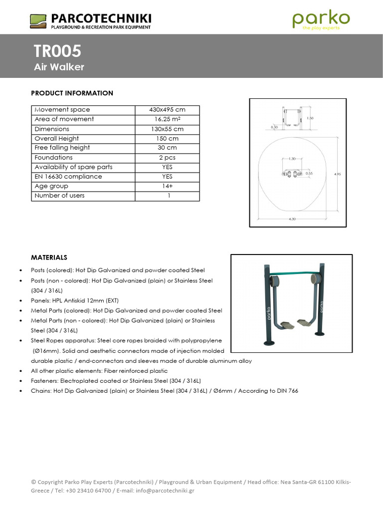 Air Walker Playground Equipment Specs | PDF