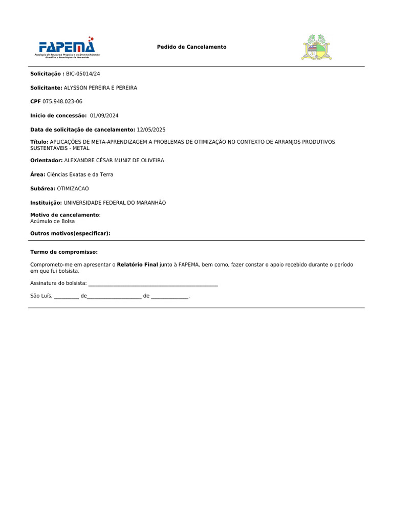Form Cancelamento 5014-24-52842 | PDF