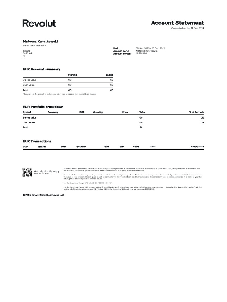 Account Statement: Mateusz Kwiatkowski | PDF | Investing | Securities ...