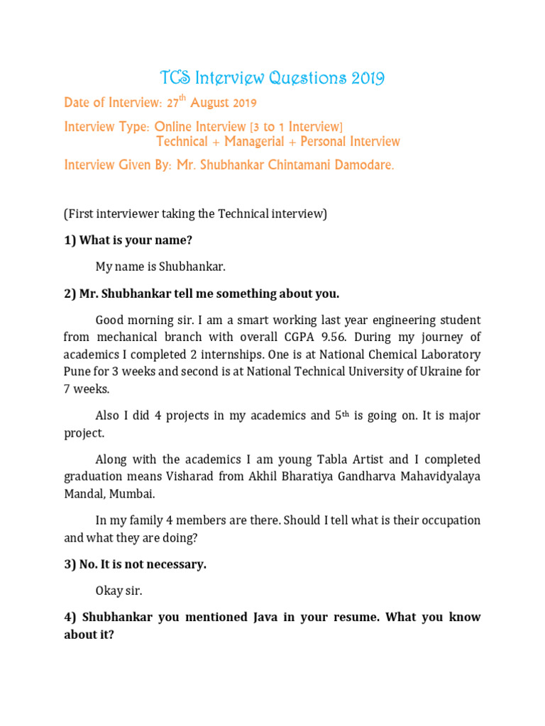 TCS Interview Insights: Shubhankar's Experience | PDF | Pointer ...