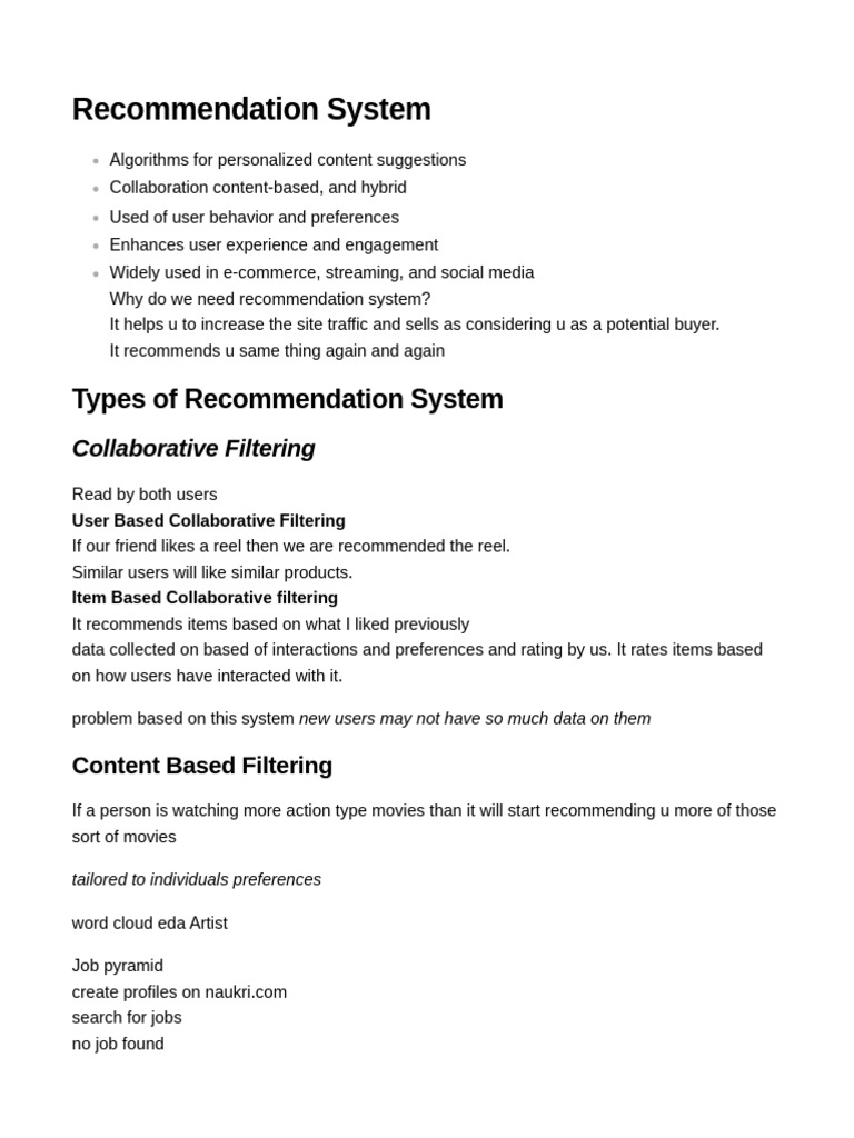 Types of Recommendation Systems Explained | PDF