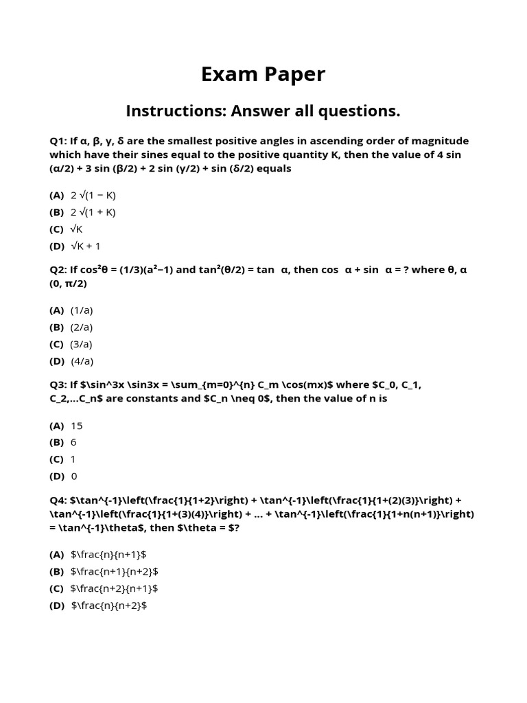 Advanced Mathematics Exam Questions | PDF | Trigonometry | Geometry