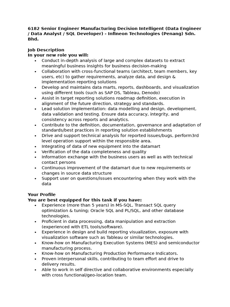 6182 Senior Engineer Manufacturing Decision Intelligent (Data Engineer ...