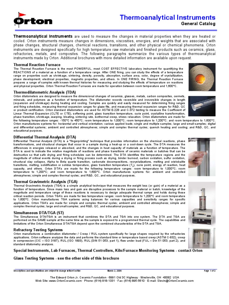 Thermoanalytical Instruments List | PDF | Thermal Analysis |  Thermogravimetric Analysis