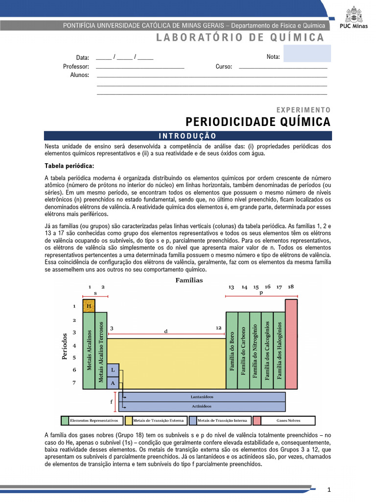 Roteiro Prático 05 - Periodicidade Química | PDF | Tabela periódica ...