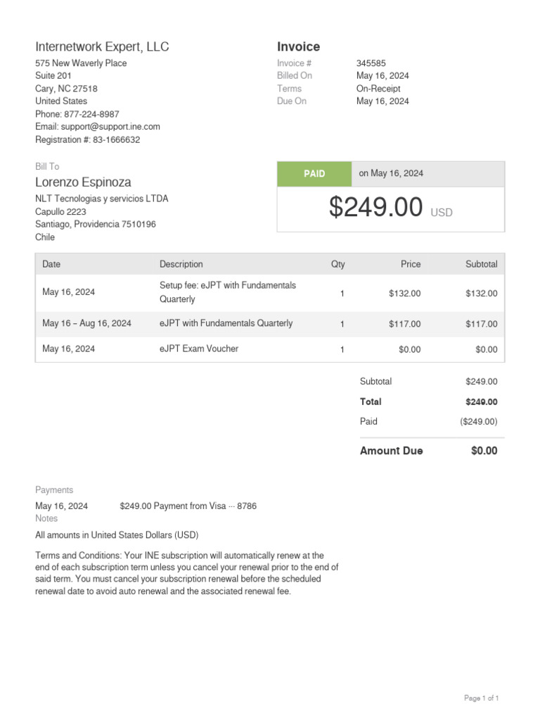 Internetwork Expert, LLC: Invoice | PDF | Payments