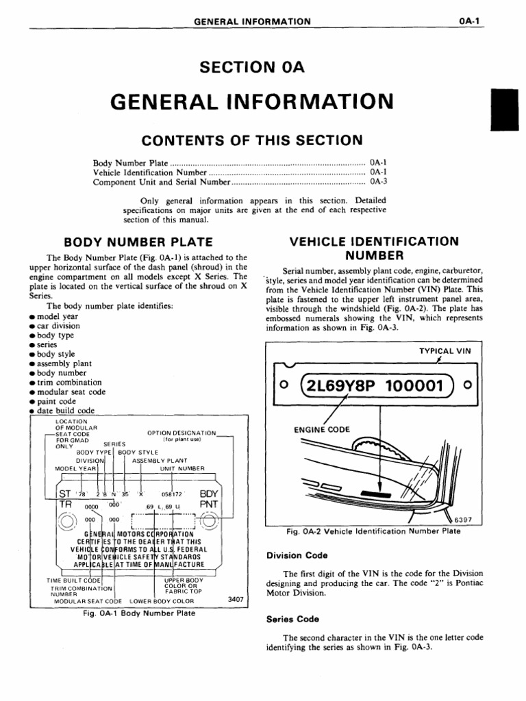 Pontiac Vehicle Identification Guide | PDF | Vehicle Registration Plate ...