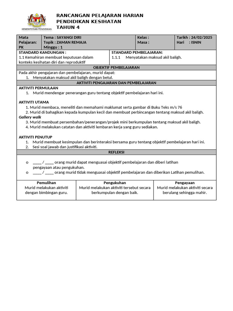 RPH PK THN 4 M1 @aras2025 | PDF