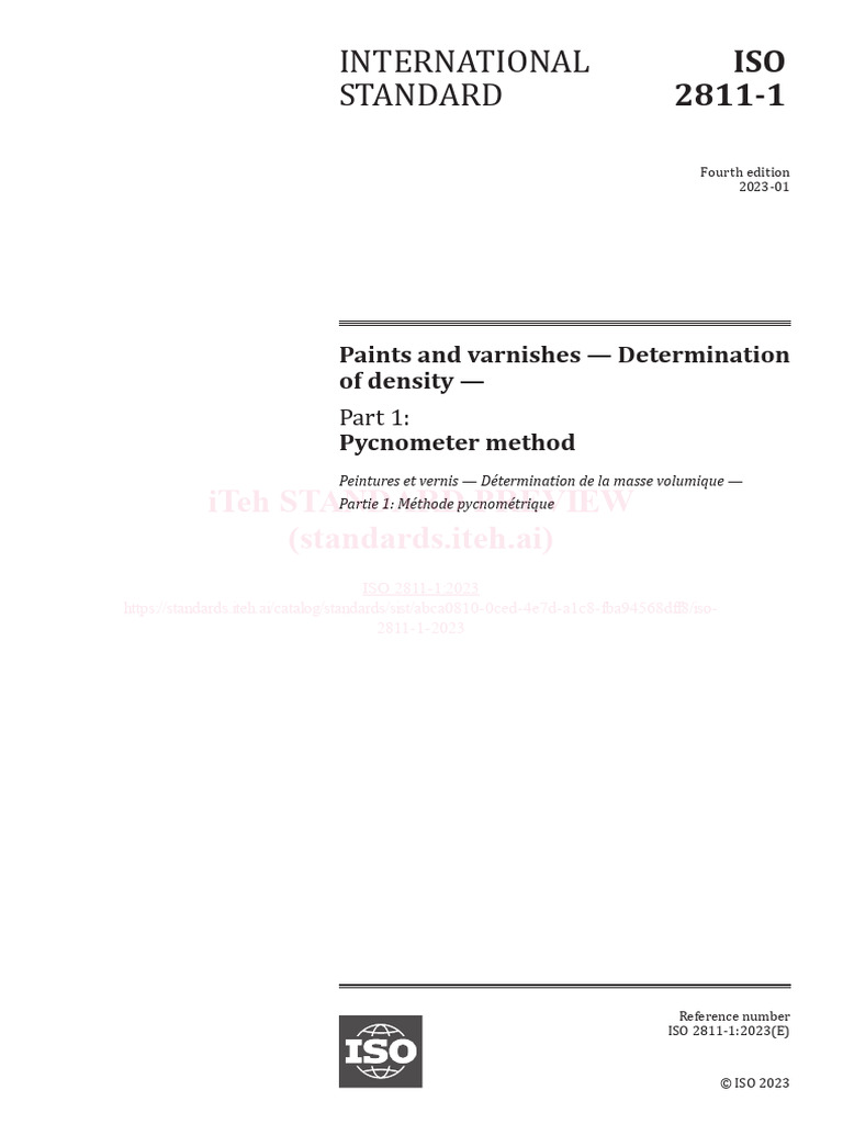 Density Testing of Paints: ISO 2811-1 | PDF | International ...