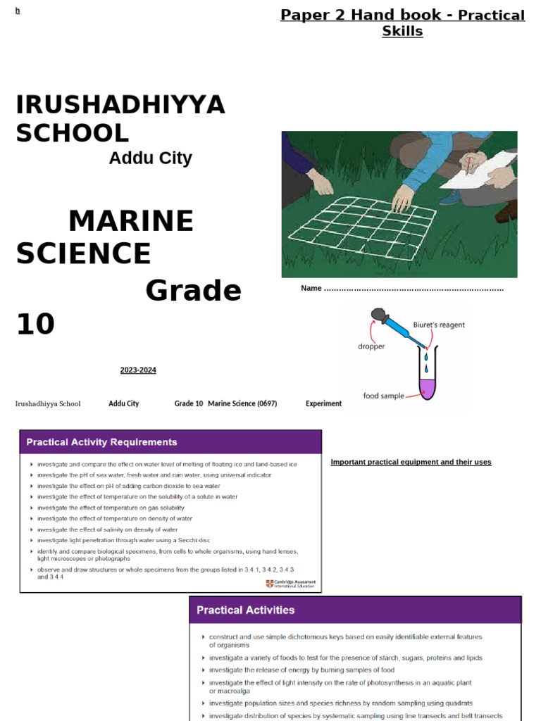 Grade 10 Marine Science Practical Guide | PDF | Water | Ph