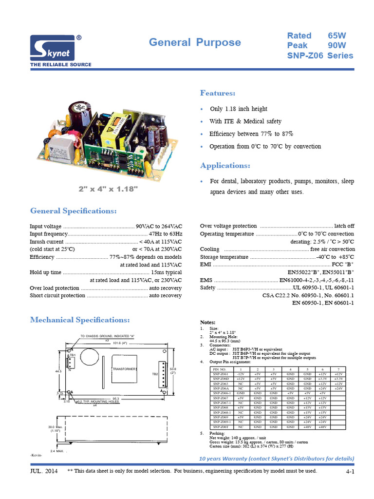 SNP-Z06 Series Power Supply Data Sheet | PDF | Manufactured Goods ...