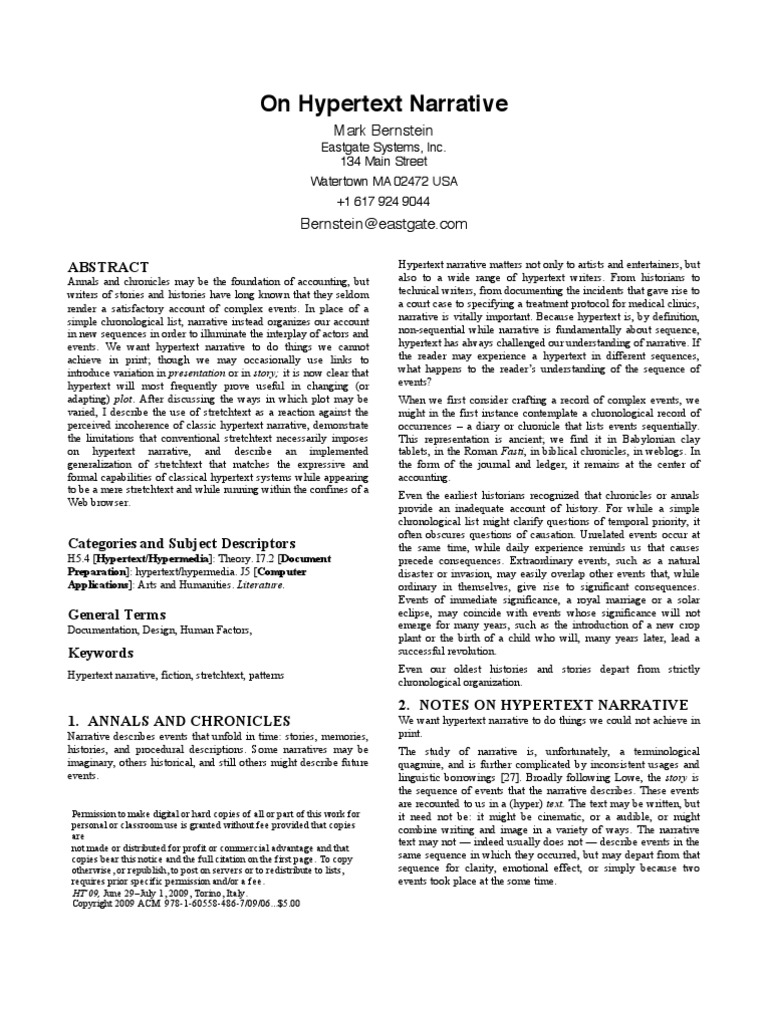 On Hypertext Narrative: Mark Bernstein | PDF | Java Script | Narrative