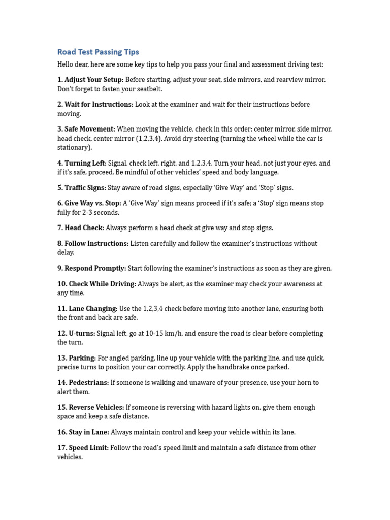 Picture of Road Test Passing Tips | PDF | Vehicle Technology | Land Transport