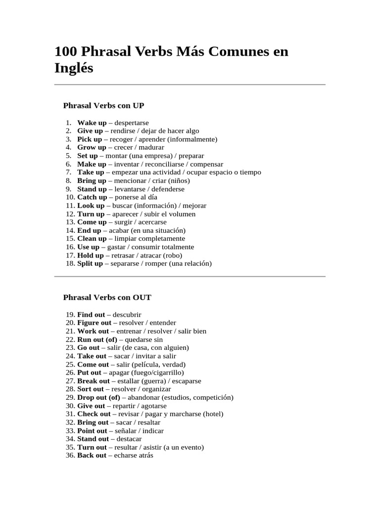 100 Phrasal Verbs Most Commoun in English | PDF