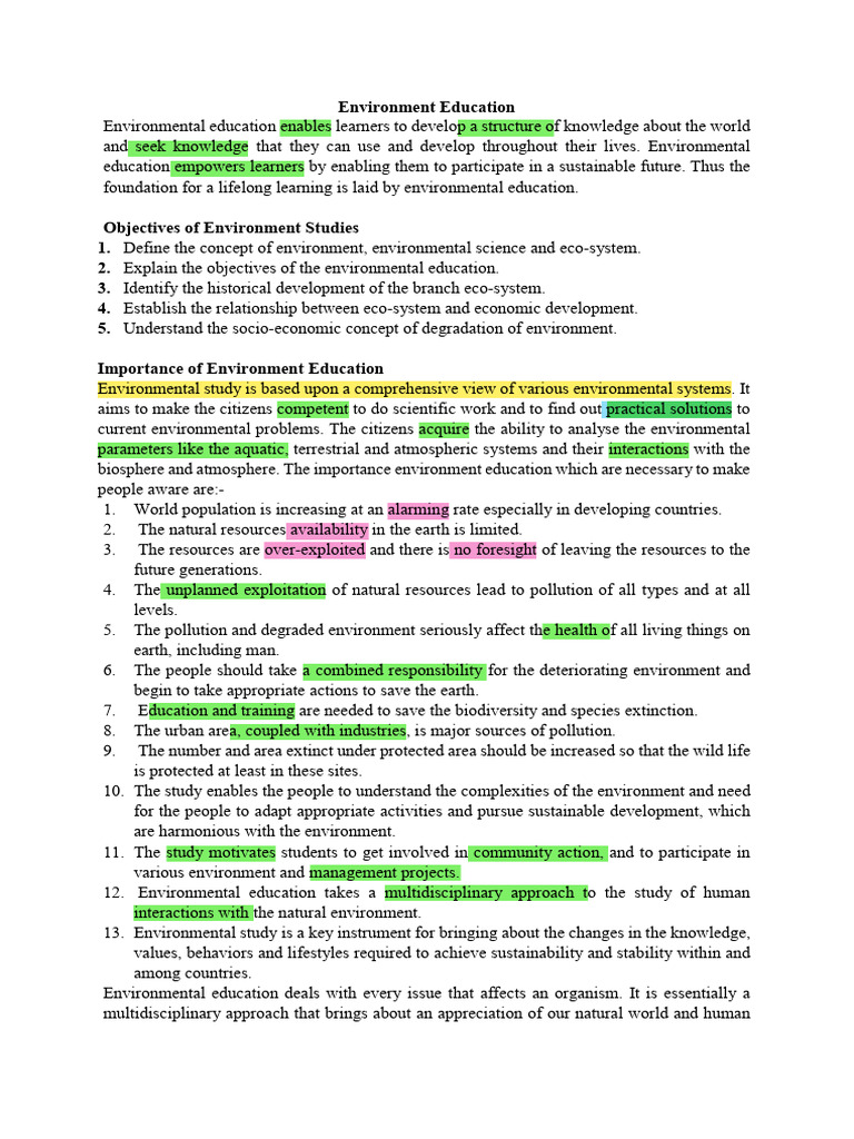 Importance of Environmental Education | PDF | Sustainability | Natural ...