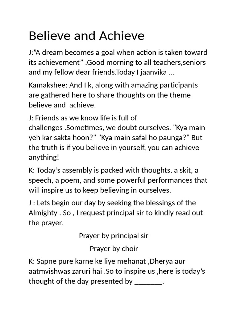 Believe and Achieve | PDF