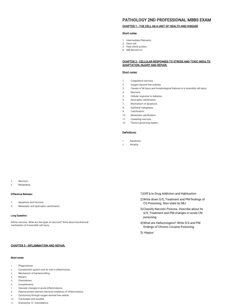 Pathology MBBS Exam Study Guide | PDF | Inflammation | Anemia