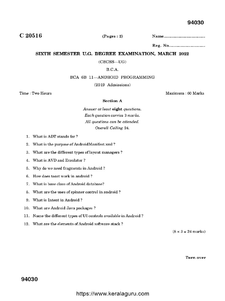 Bca 6 Sem Android Programming C 20516 Mar 2022 PDF Bca 6 sem android programming c 20516 mar 2022 pdf