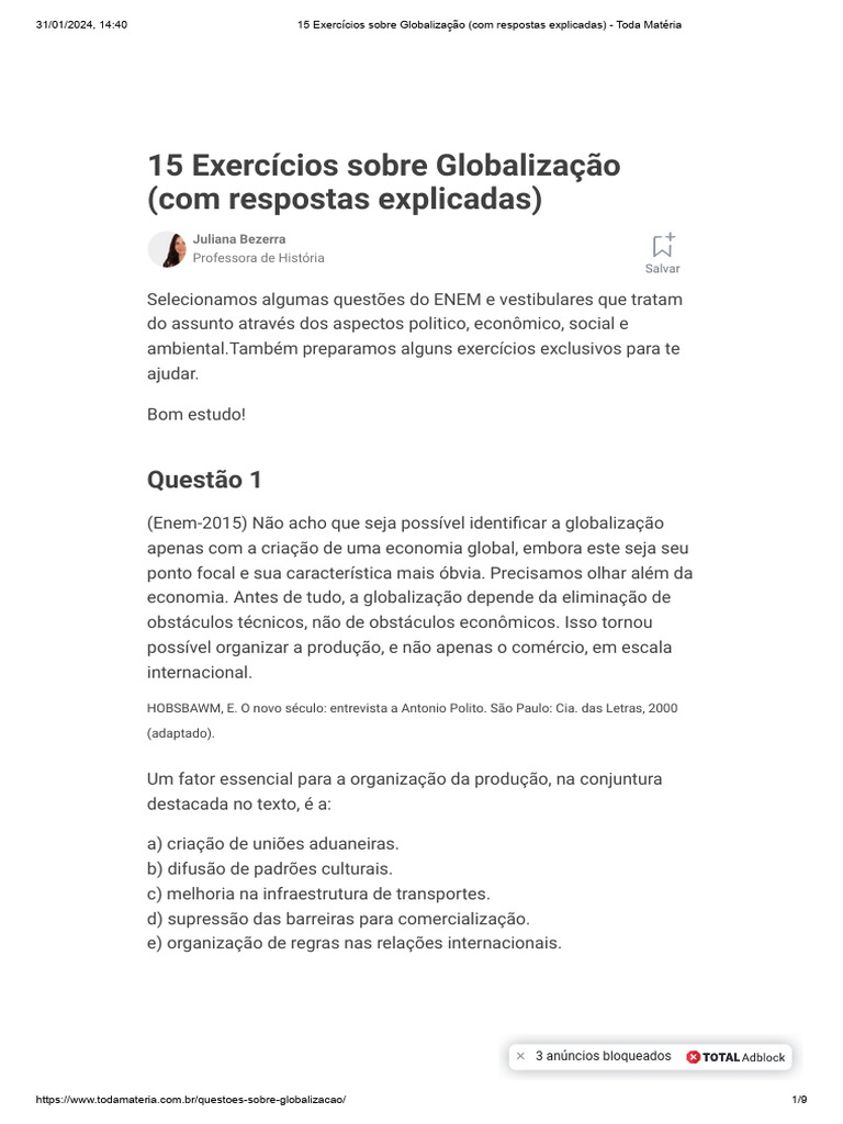 15 Exercícios Sobre Globalização (Com Respostas Explicadas) - Toda ...