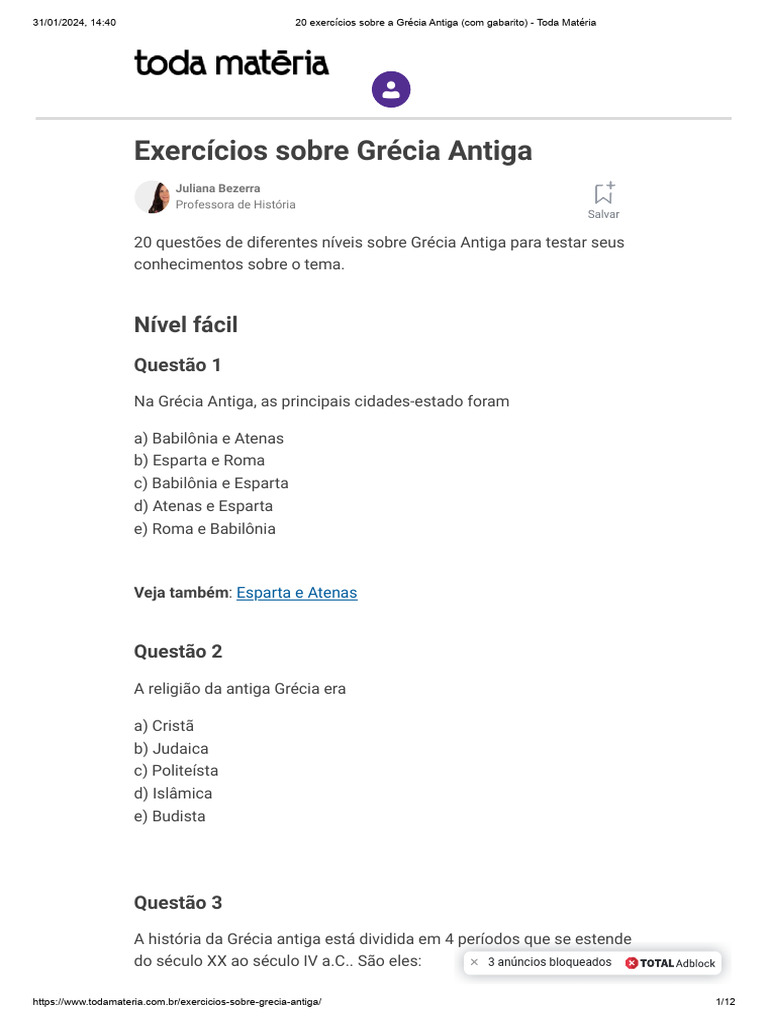 20 Exercícios sobre a Grécia Antiga | PDF | Grécia Antiga | Grécia