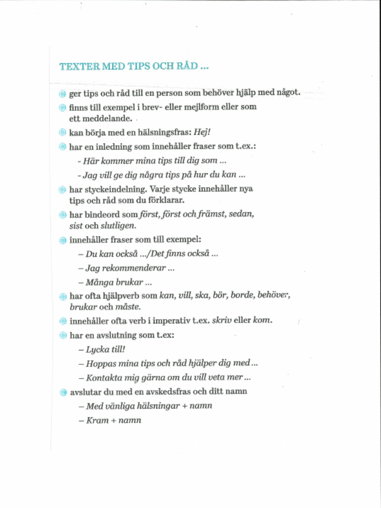 Checklista Texter Med Tips Och Råd TB C | PDF