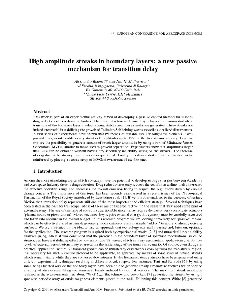 Passive Drag Reduction via Streaks | PDF | Vortices | Boundary Layer