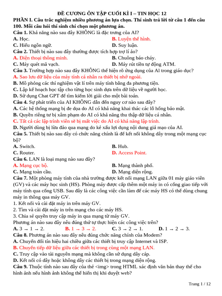 DE CUONG tin | PDF