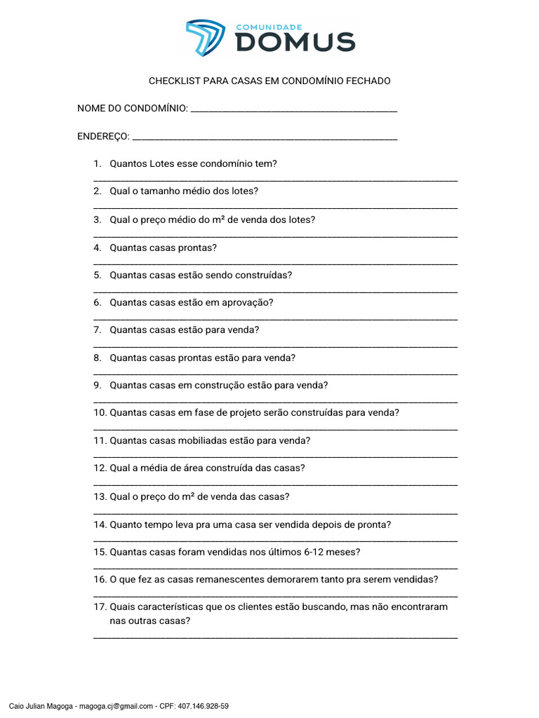 Checklist para Vender Casa em Condomínio | PDF