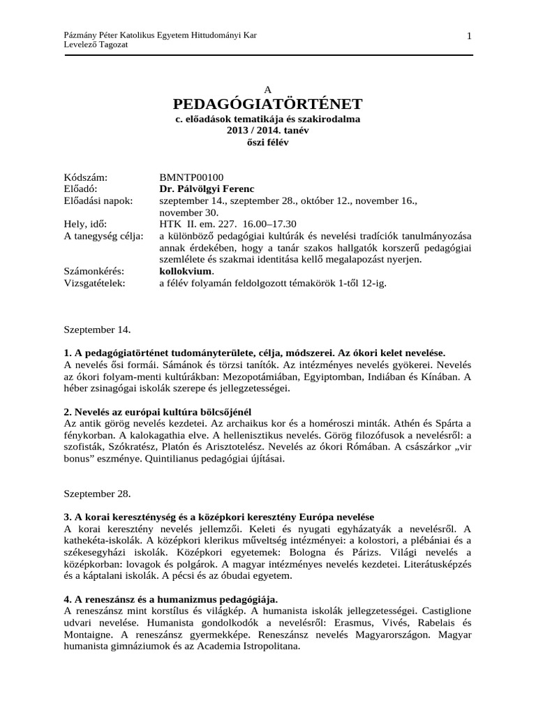 Pedagogiatortenet HTK | PDF