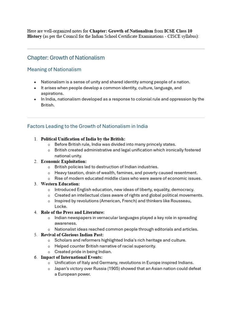 Growth of Nationalism in India Notes | PDF | Nationalism | British Raj