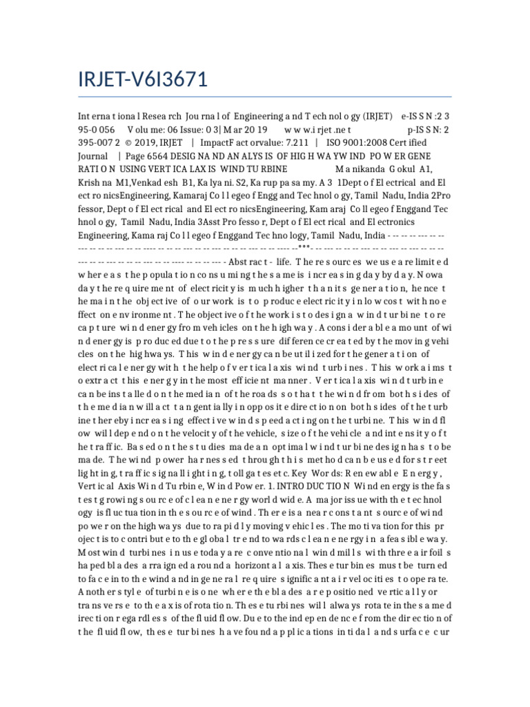 IRJET-V6I3671 Reformatted Clean | PDF | Electric Generator | Matlab