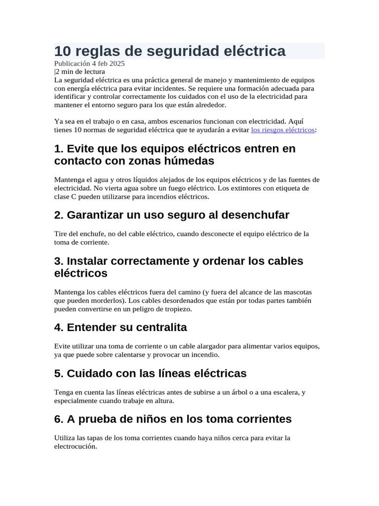 10 Normas de Seguridad Eléctrica | PDF | Enchufes y tomas de corriente ...