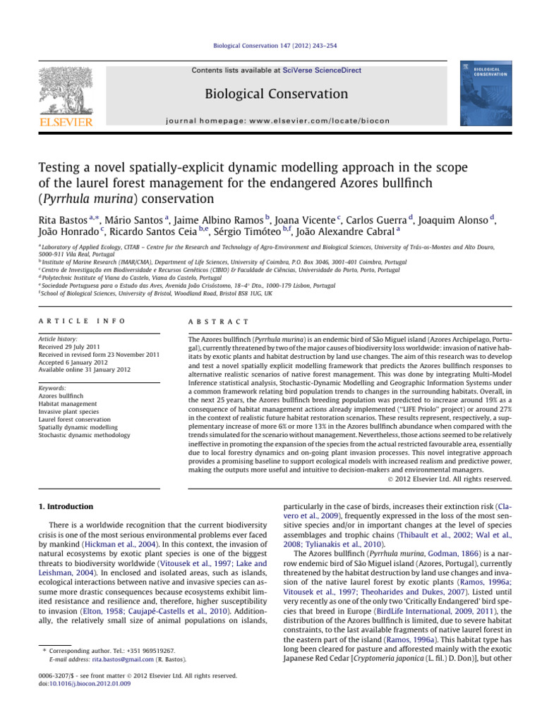 Azores Bullfinch Habitat Management Model | PDF | Ecology | Geographic ...