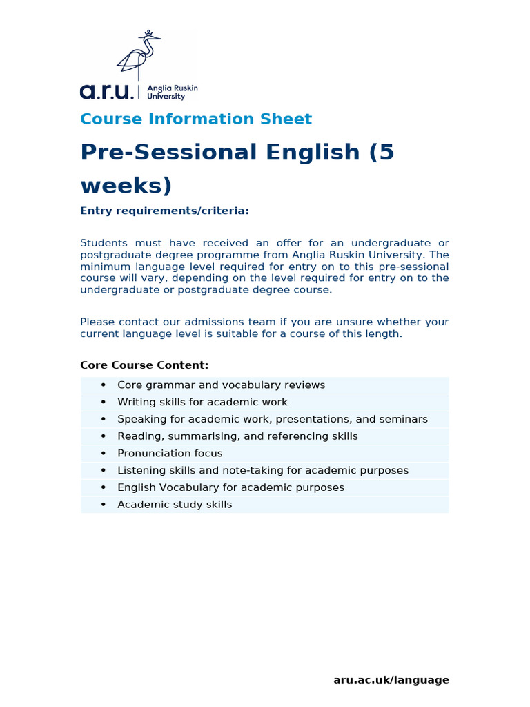 Pre-Sessional English Course Details | PDF | Lecture | Postgraduate ...