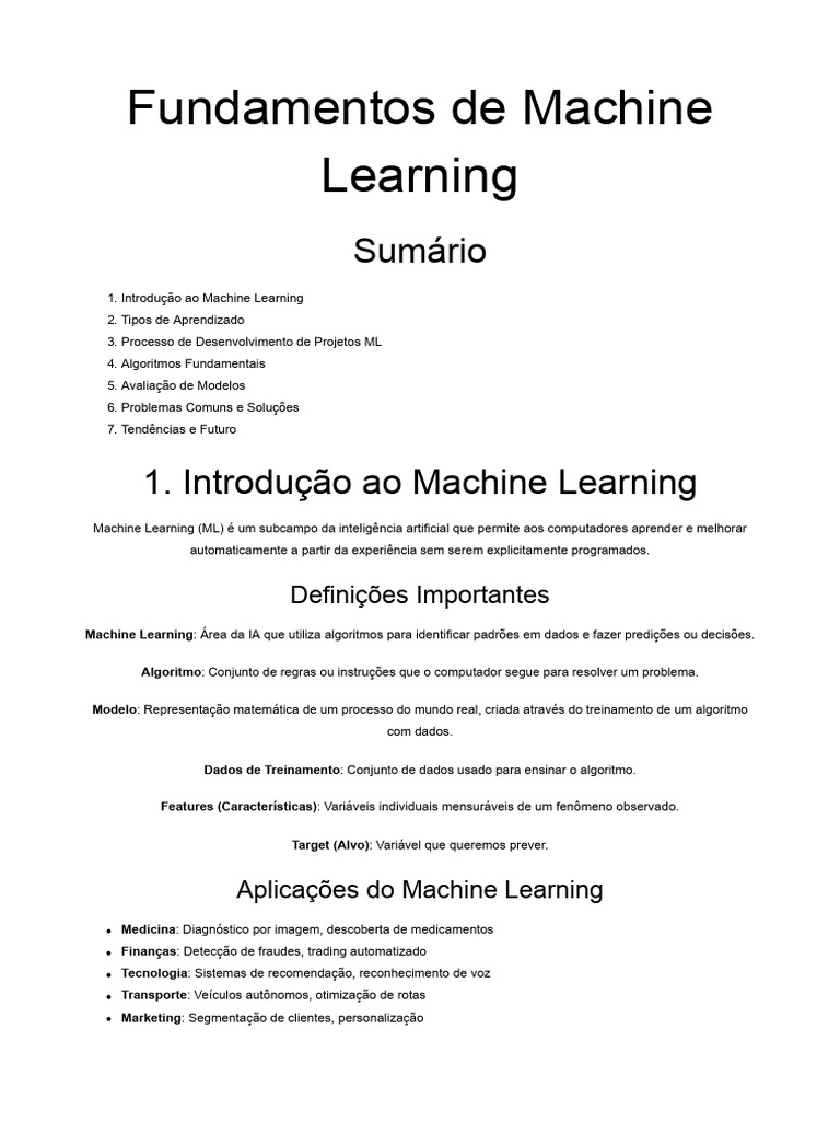 Fundamentos de Machine Learning: Guia Completo | PDF | Aprendizado de ...