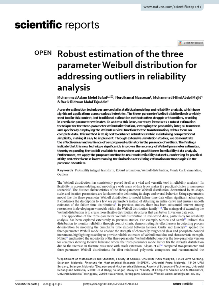 Robust Weibull Estimation with Outliers | PDF | Robust Statistics ...