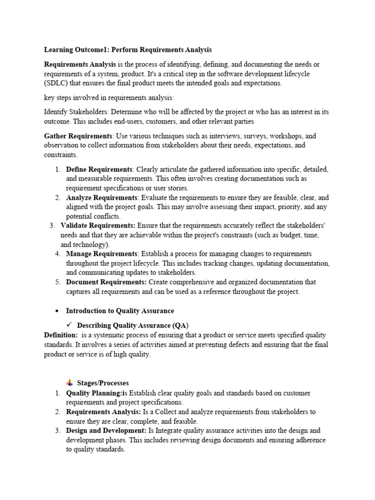 Requirements Analysis and Quality Assurance | PDF | Quality Assurance ...