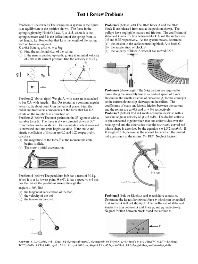 Test 1 Physics Problem Solutions | PDF | Friction | Force