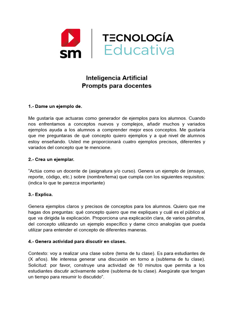 Prompts de IA para Docentes | PDF | Cognición | Aprendizaje