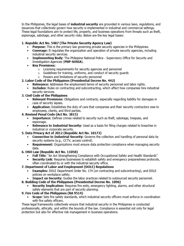 Legal Framework for Industrial Security in the Philippines | PDF | Self ...