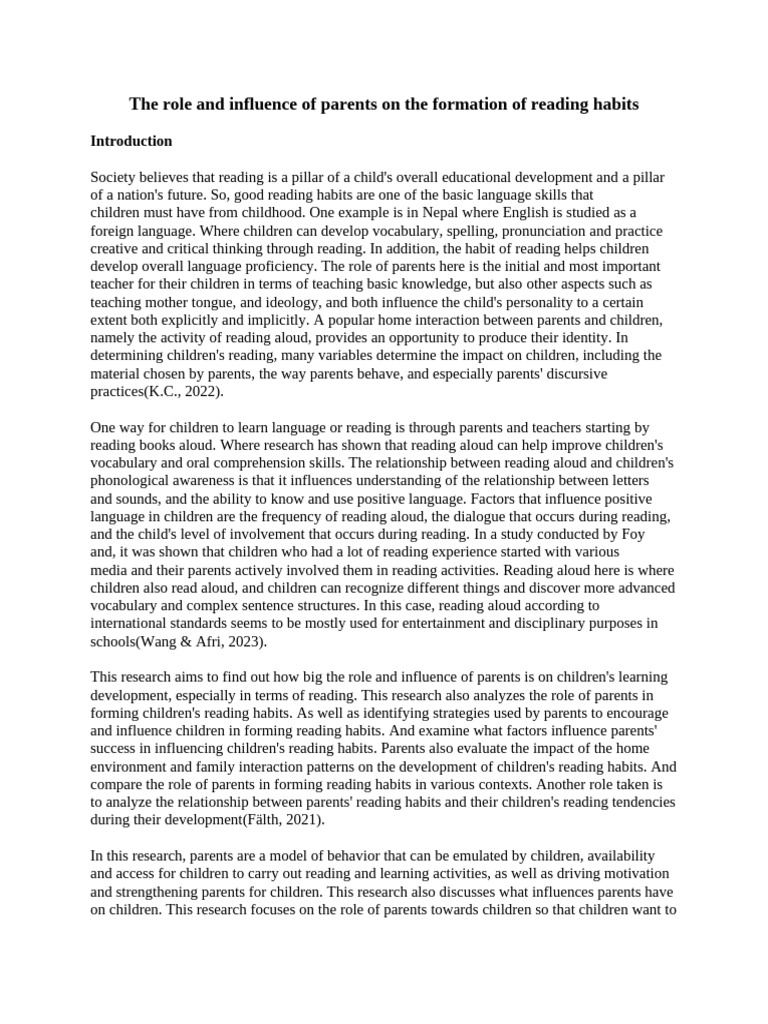 Introduction and Method The Role and Influence of Parents On The ...