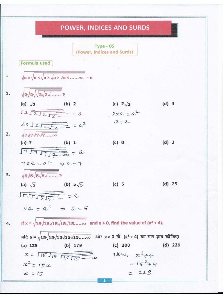 Power Surds Indices Notes 06-03 | PDF