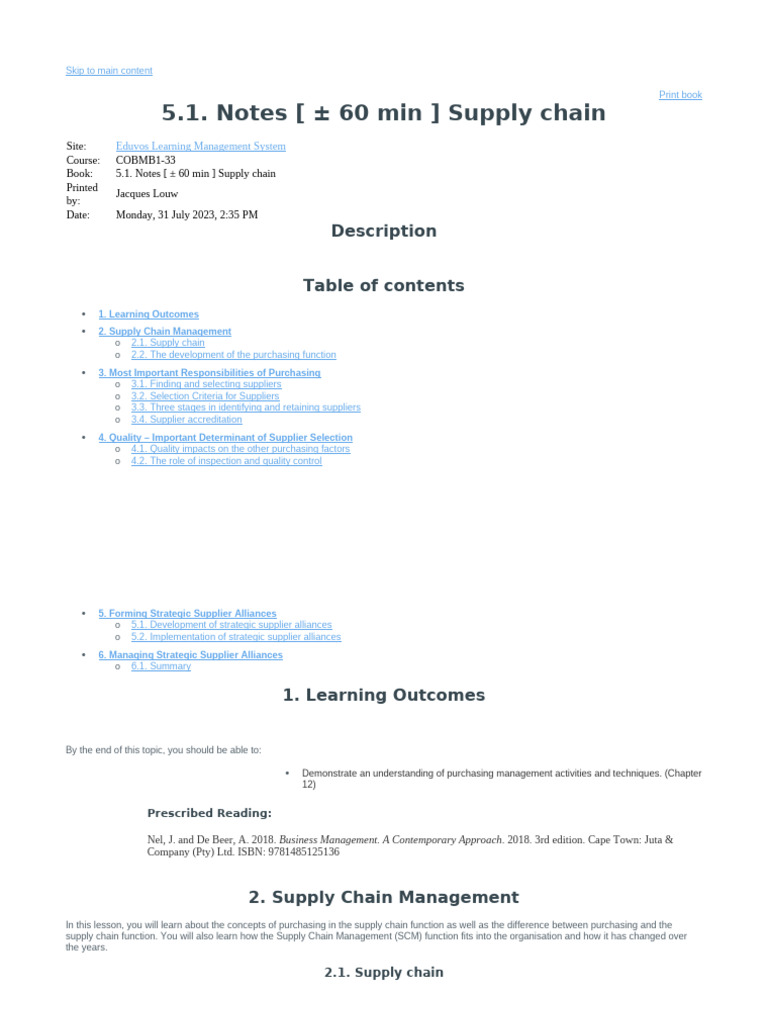 Notes For Business Management | PDF | Supply Chain | Supply Chain ...