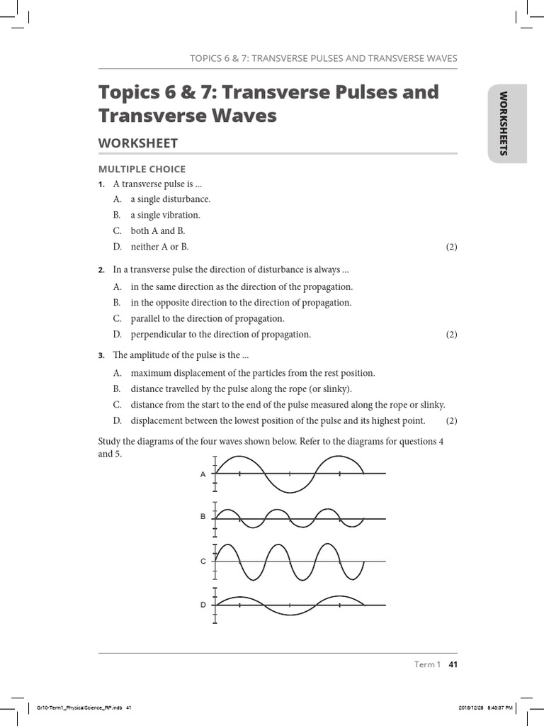 Transverse Waves and Pulses Worksheets | PDF | Waves | Wavelength