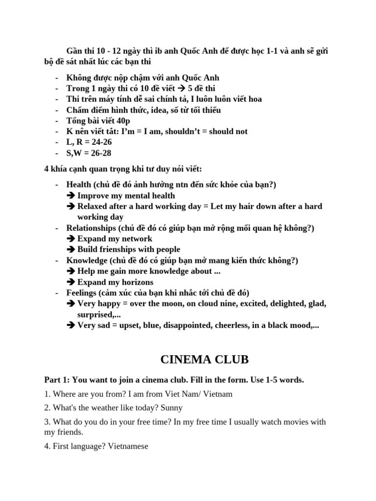 Tips for Cinema Club Writing and Speaking | PDF | Vietnam