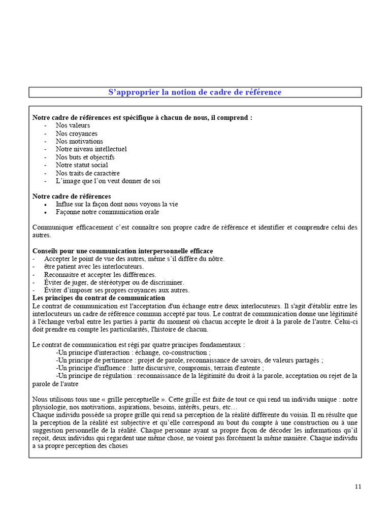 Cadre de référence en communication | PDF | la communication | Réalité