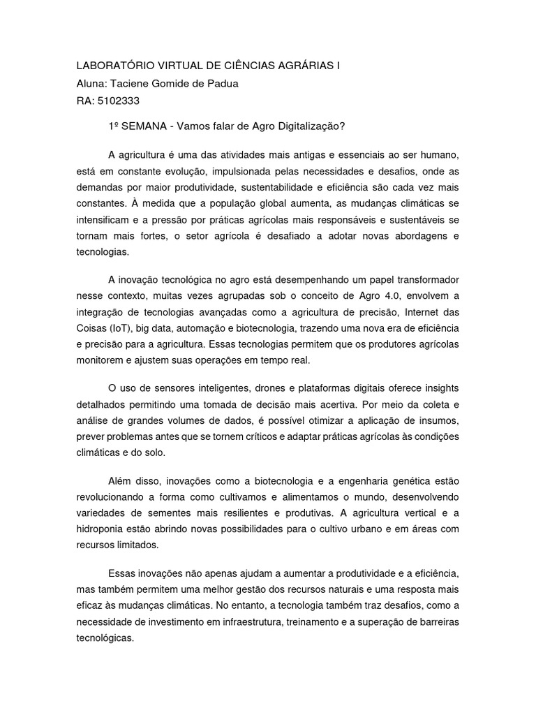 ACQA LABORAT RIO VIRTUAL DE CI NCIAS AGR RIAS I Taciene Padua | PDF ...