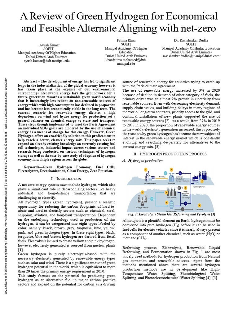Green Hydrogen: A Path to Net-Zero Energy | PDF | Fuel Cell | Hydrogen